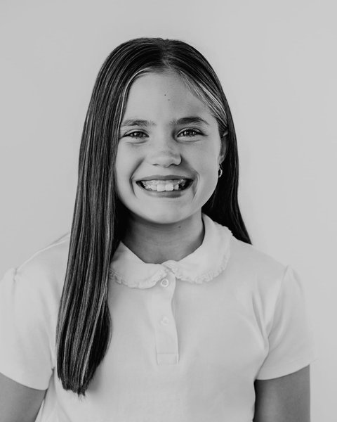 black and white school picture day portrait of a girl, Denver Colorado